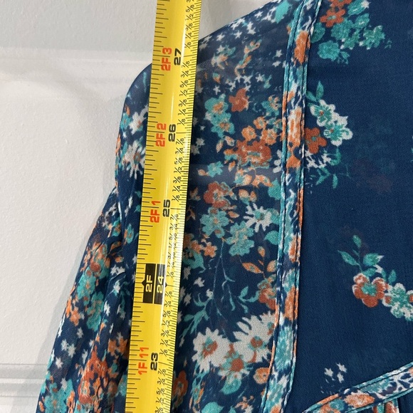 Anthropologie Sheer Babydoll Blouse Blue Floral Sm Festival Boho Hippie Cowgirl - Picture 9 of 11